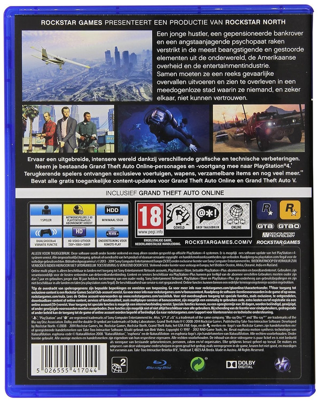 بازی Grand Theft Auto V (GTA V) (همراه نقشه) برای پلی استیشن ۴ (کارکرده)